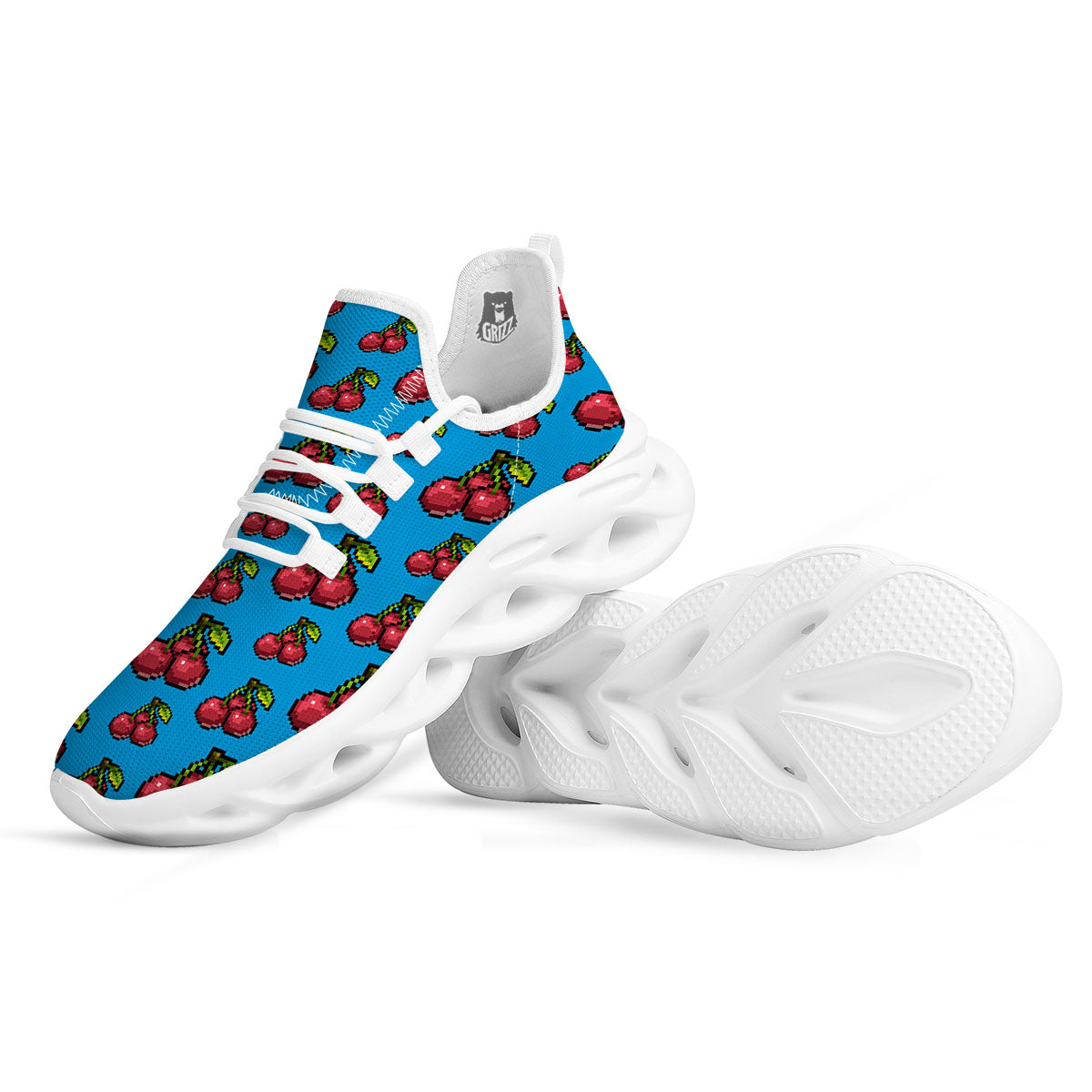 Cherry Pixel Print Pattern White Running Shoes-grizzshop