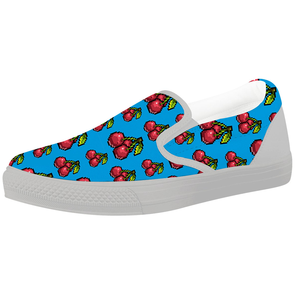 Cherry Pixel Print Pattern White Slip On Shoes-grizzshop