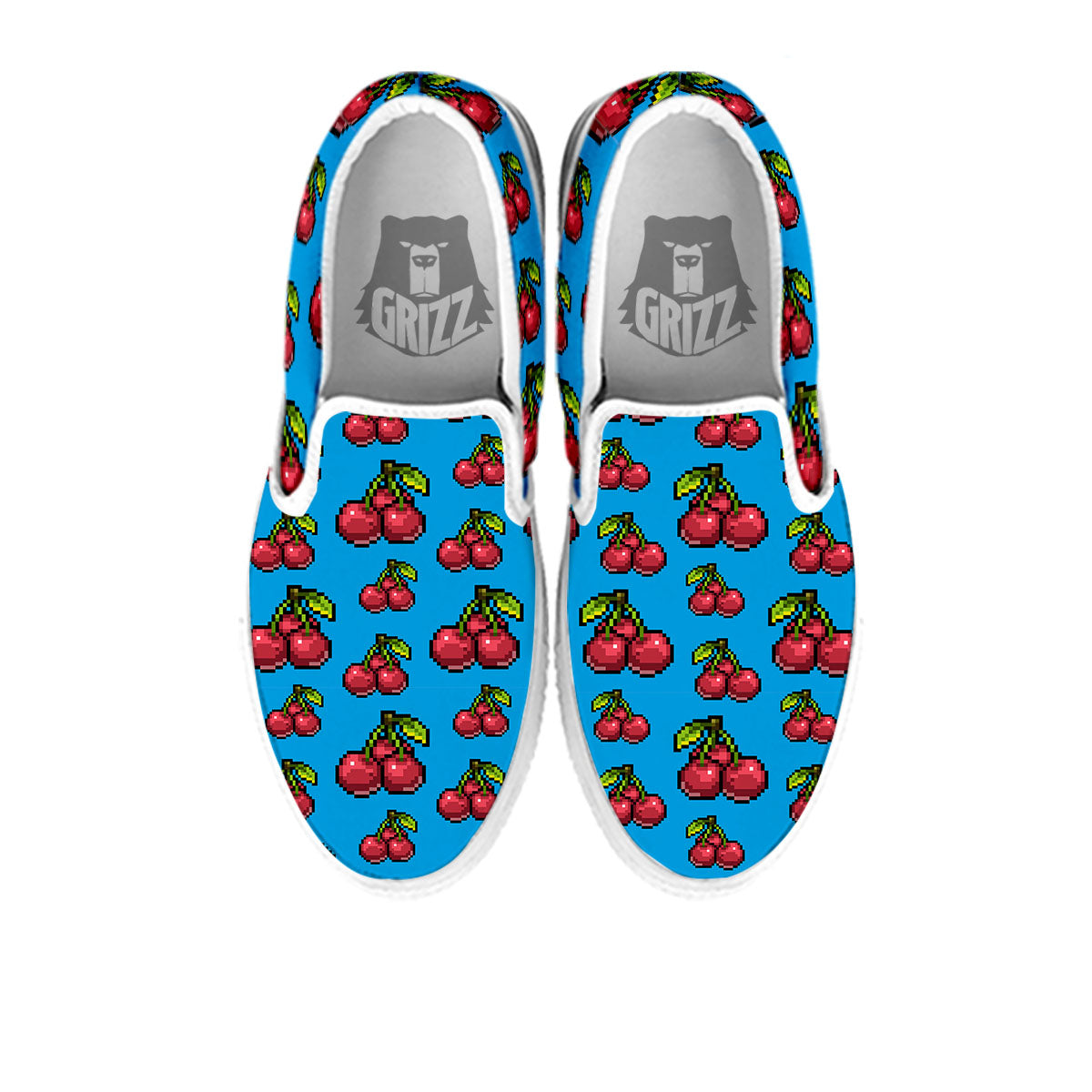Cherry Pixel Print Pattern White Slip On Shoes-grizzshop