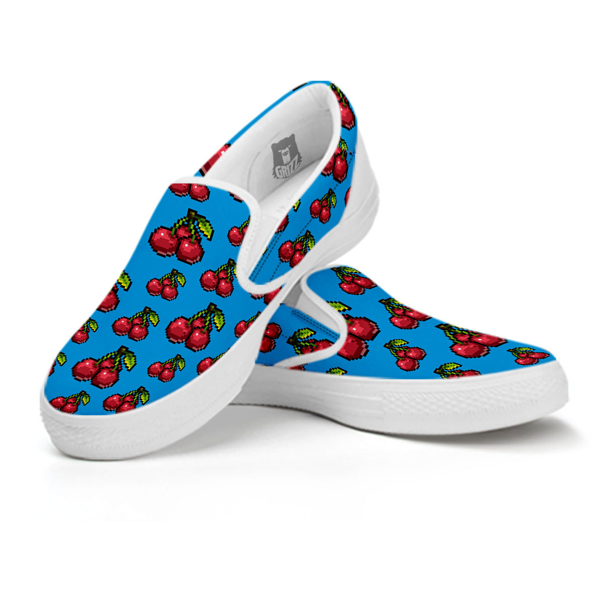 Cherry Pixel Print Pattern White Slip On Shoes-grizzshop