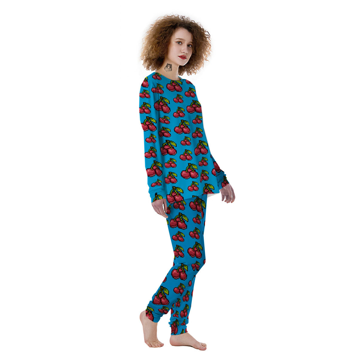 Cherry Pixel Print Pattern Women's Pajamas-grizzshop