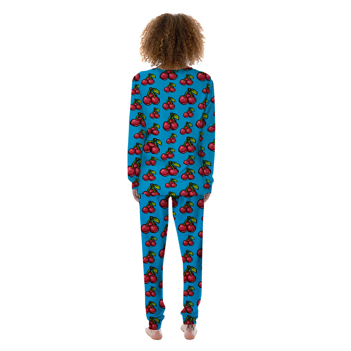 Cherry Pixel Print Pattern Women's Pajamas-grizzshop