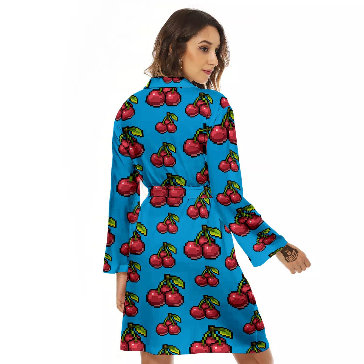 Cherry Pixel Print Pattern Women's Robe-grizzshop
