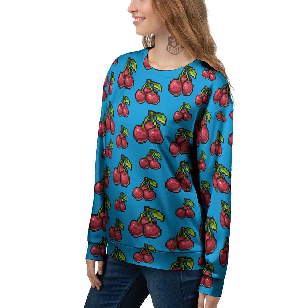 Cherry Pixel Print Pattern Women's Sweatshirt-grizzshop
