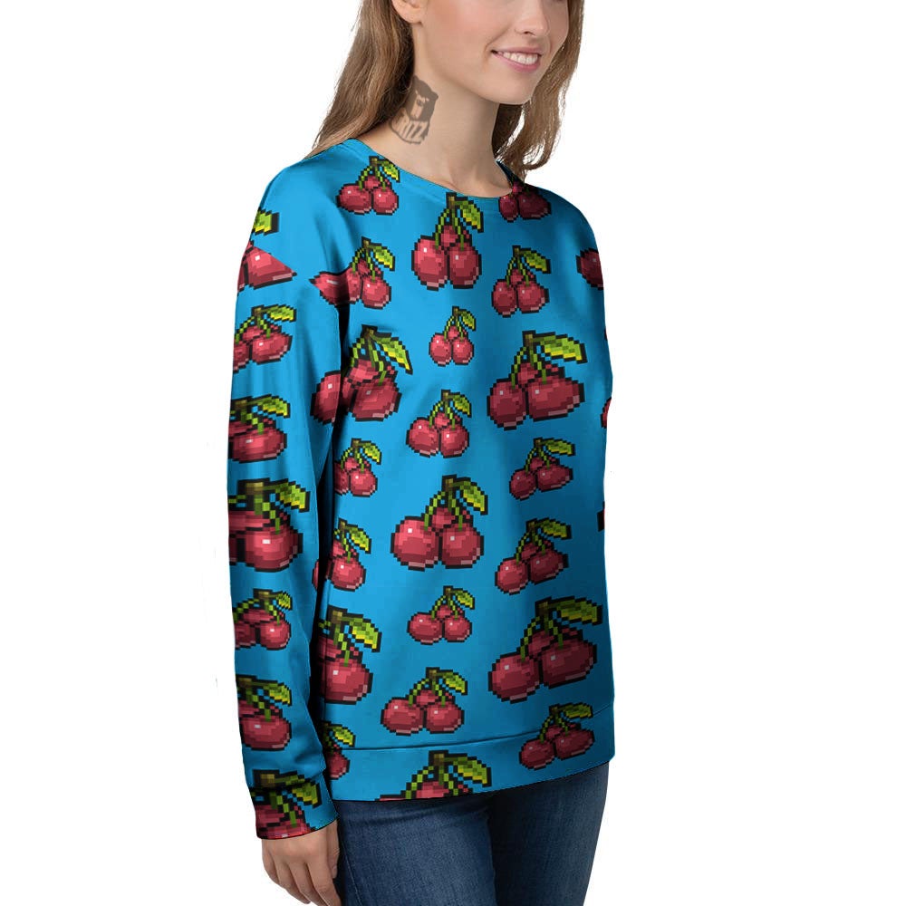 Cherry Pixel Print Pattern Women's Sweatshirt-grizzshop