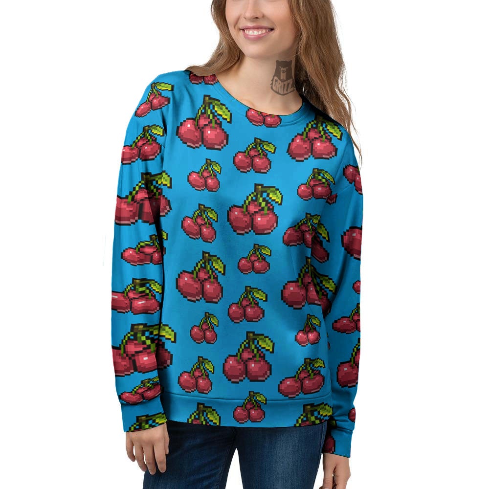 Cherry Pixel Print Pattern Women's Sweatshirt-grizzshop