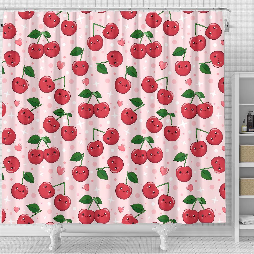 Cherry Print Pattern Bathroom Shower Curtain-grizzshop