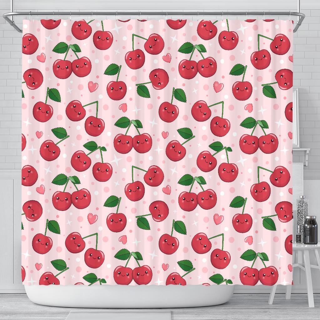 Cherry Print Pattern Bathroom Shower Curtain-grizzshop