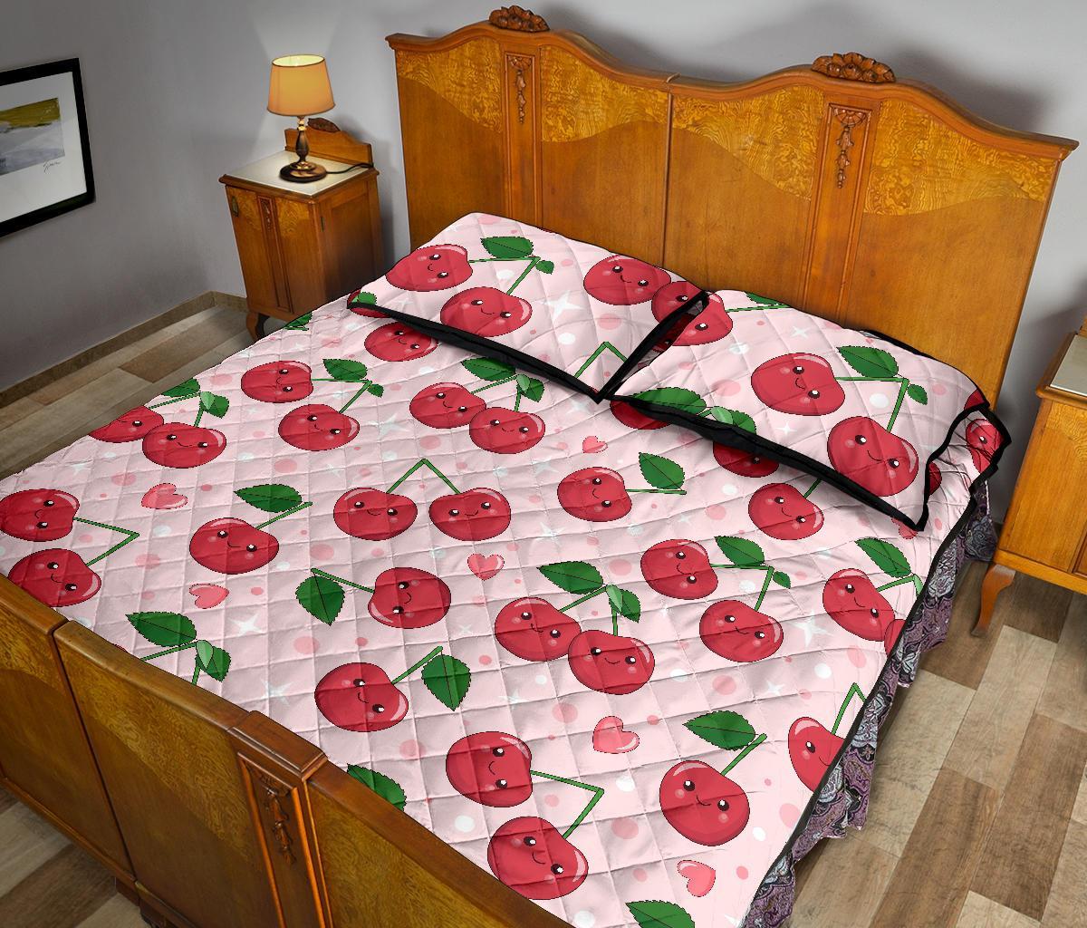 Cherry Print Pattern Bed Set Quilt-grizzshop