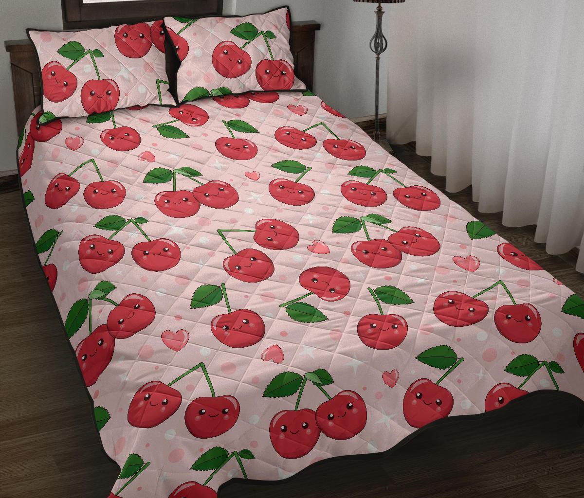 Cherry Print Pattern Bed Set Quilt-grizzshop