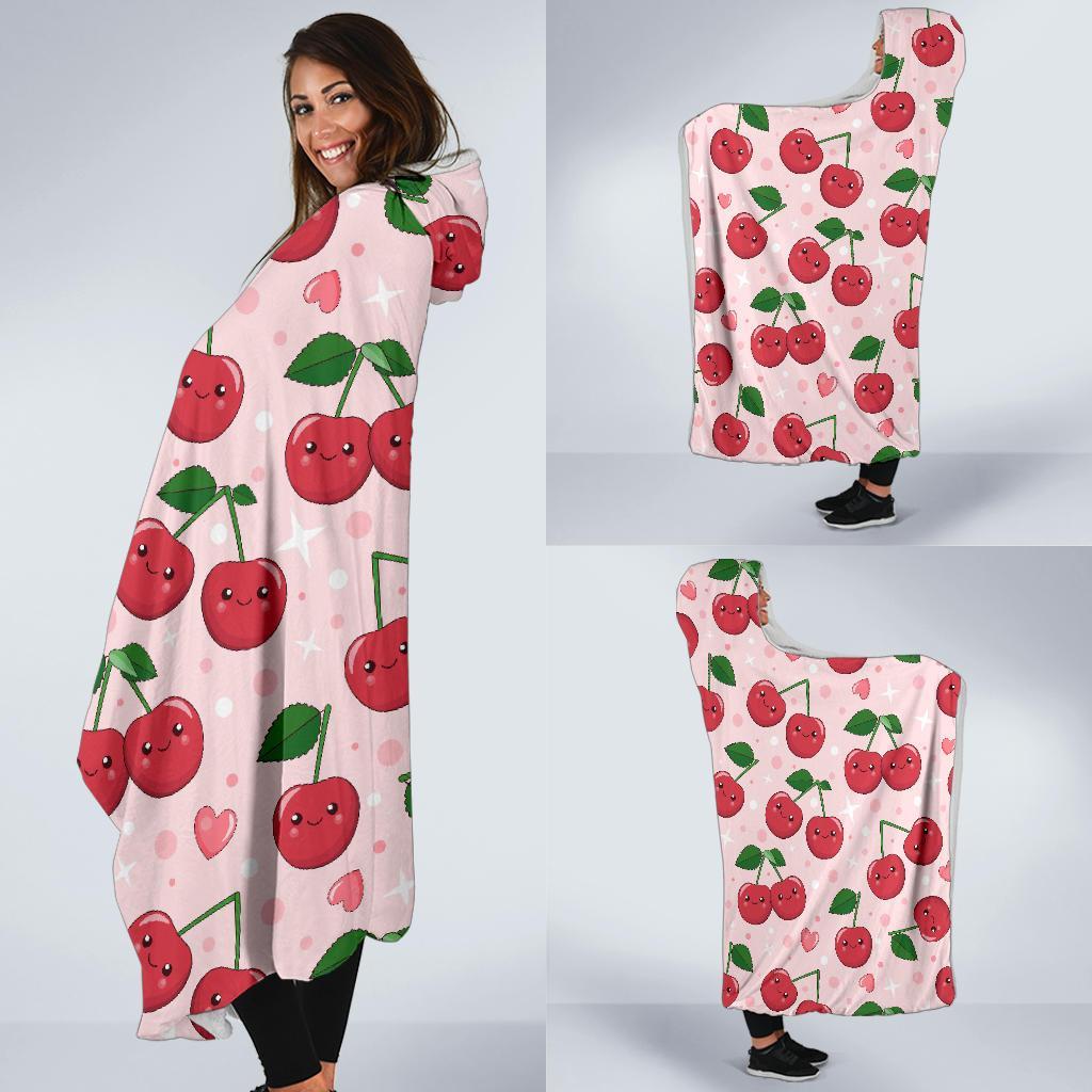 Cherry Print Pattern Hooded Blanket-grizzshop