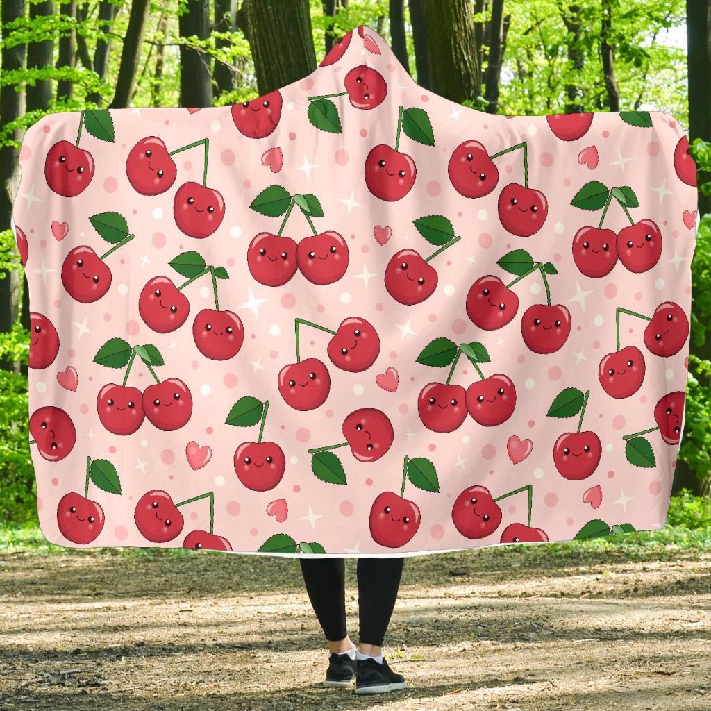 Cherry Print Pattern Hooded Blanket-grizzshop