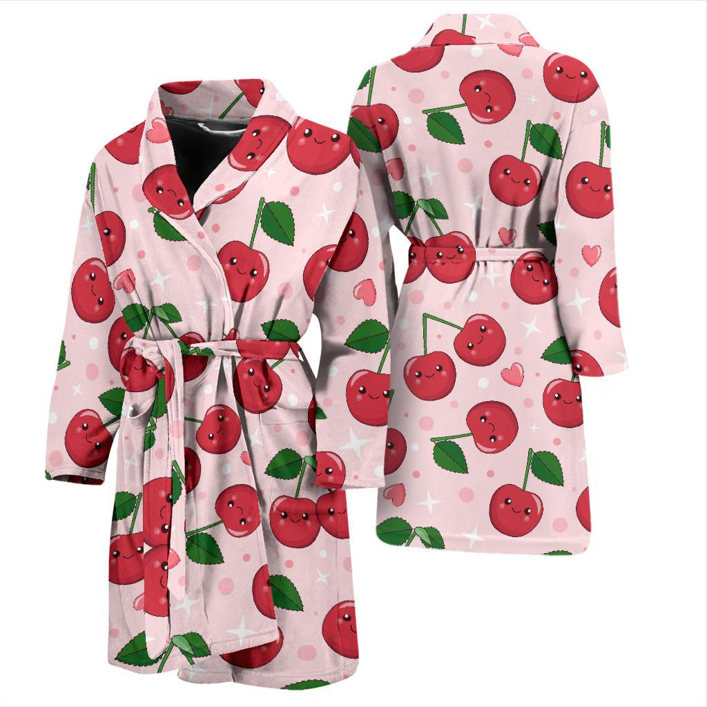 Cherry Print Pattern Men Long Robe-grizzshop