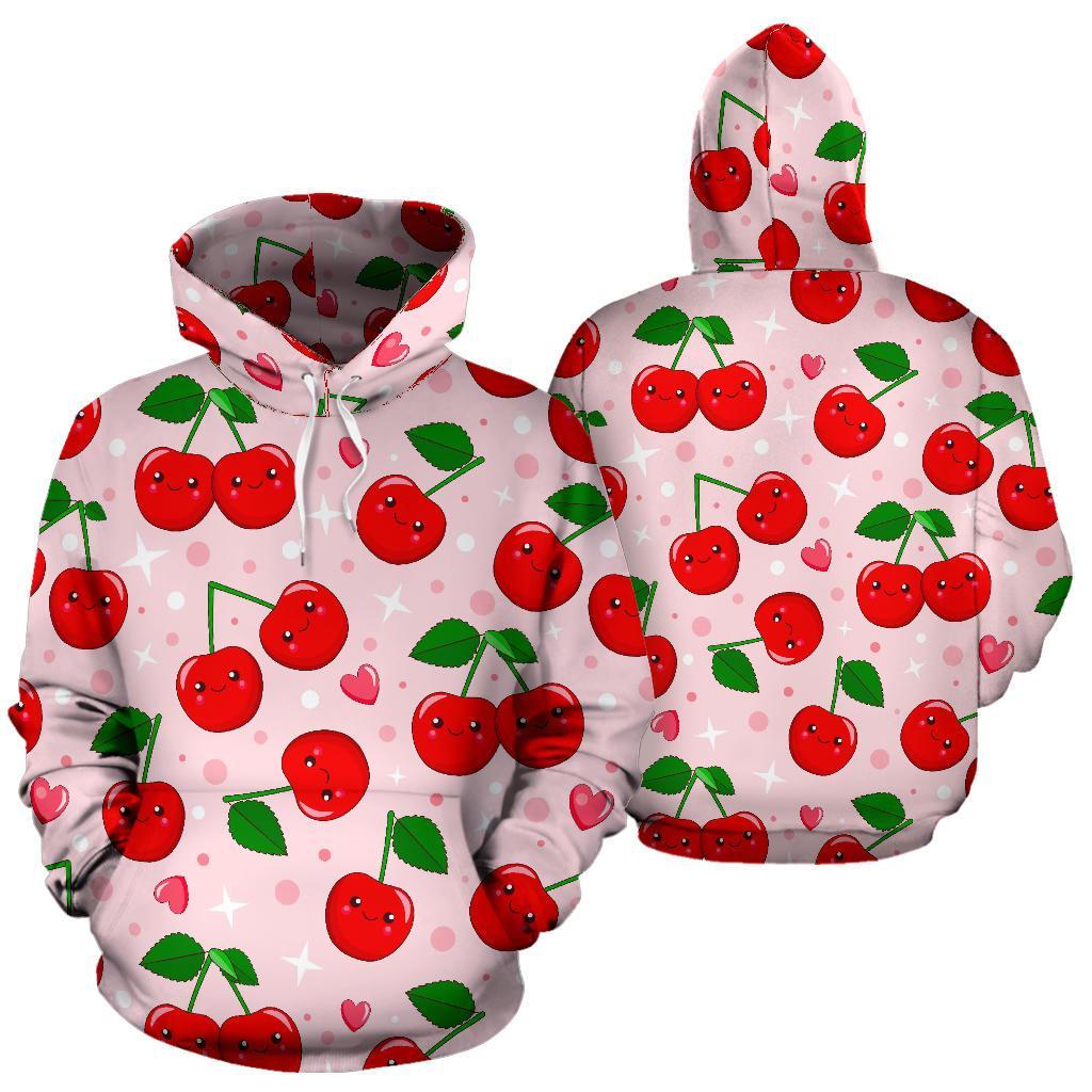 Cherry Print Pattern Men Women Pullover Hoodie-grizzshop