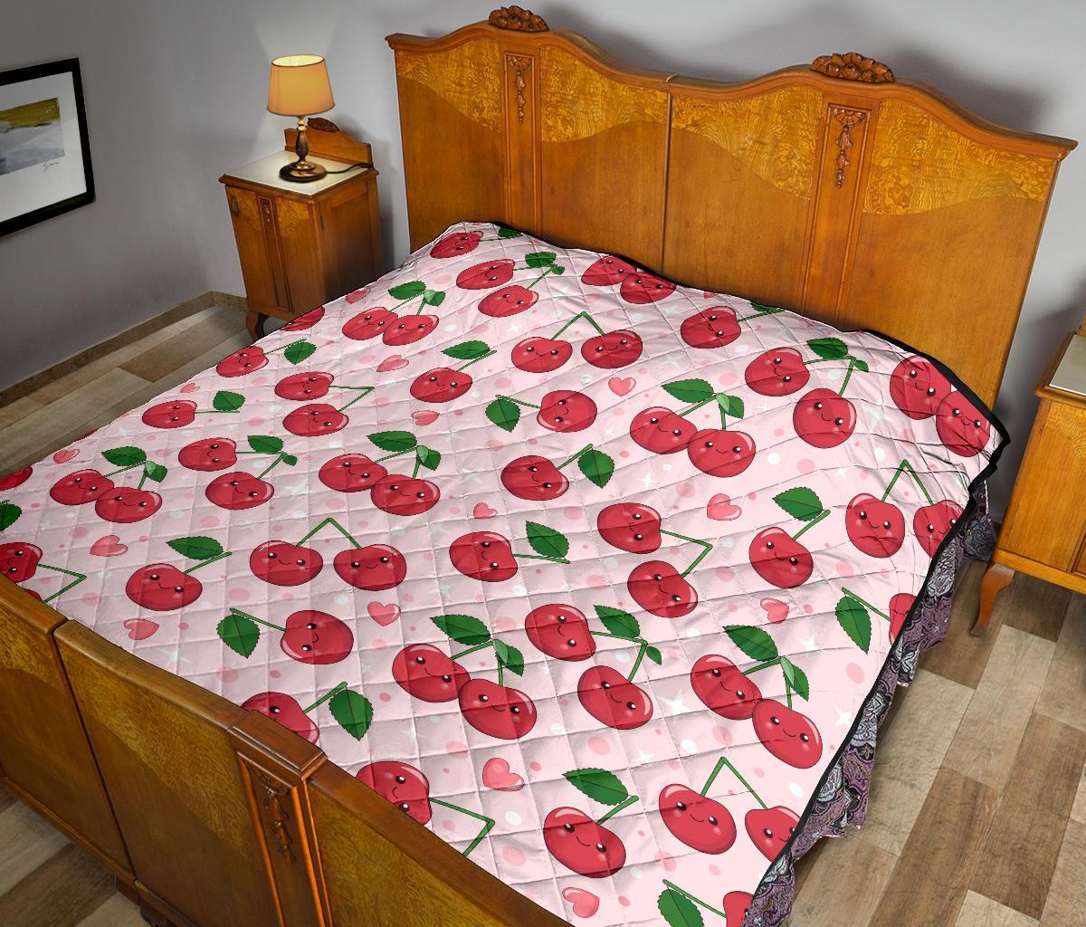 Cherry Print Pattern Quilt-grizzshop