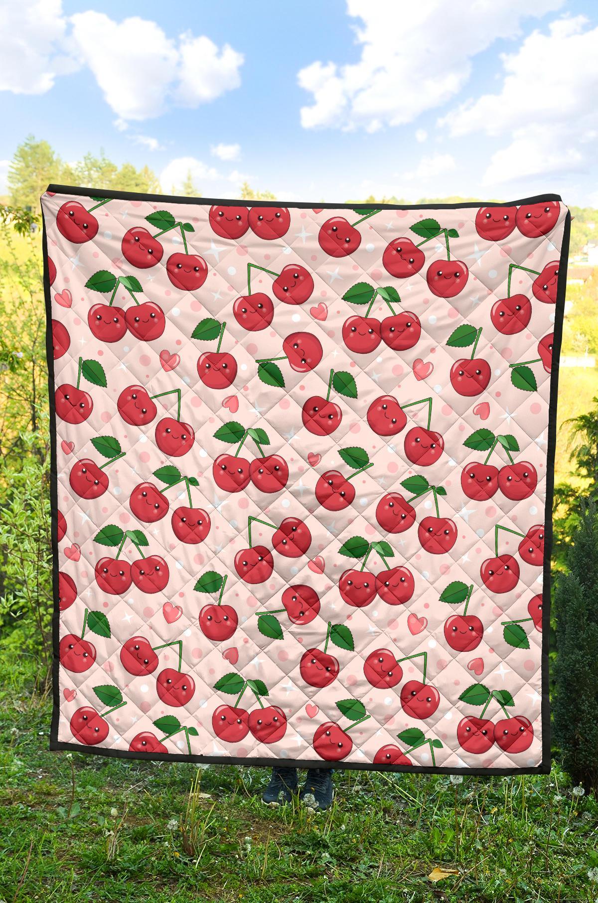 Cherry Print Pattern Quilt-grizzshop