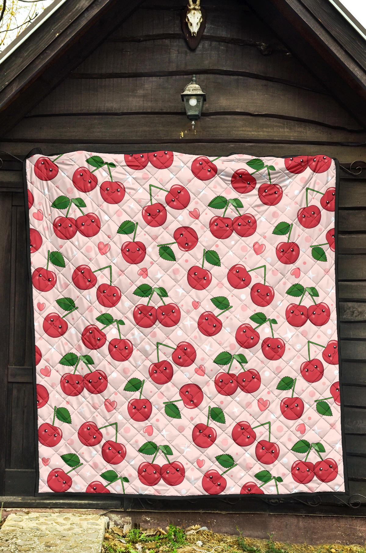 Cherry Print Pattern Quilt-grizzshop