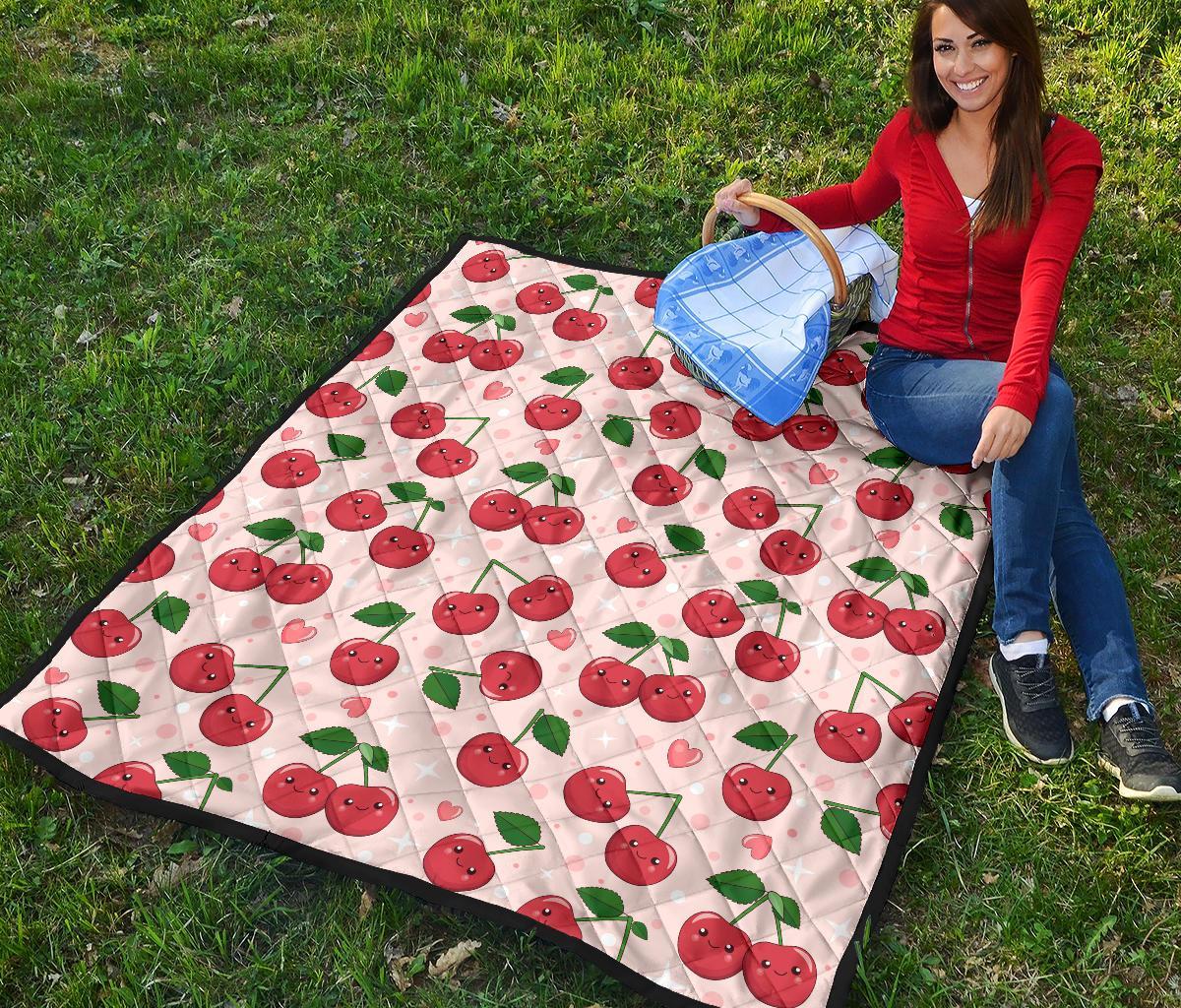 Cherry Print Pattern Quilt-grizzshop