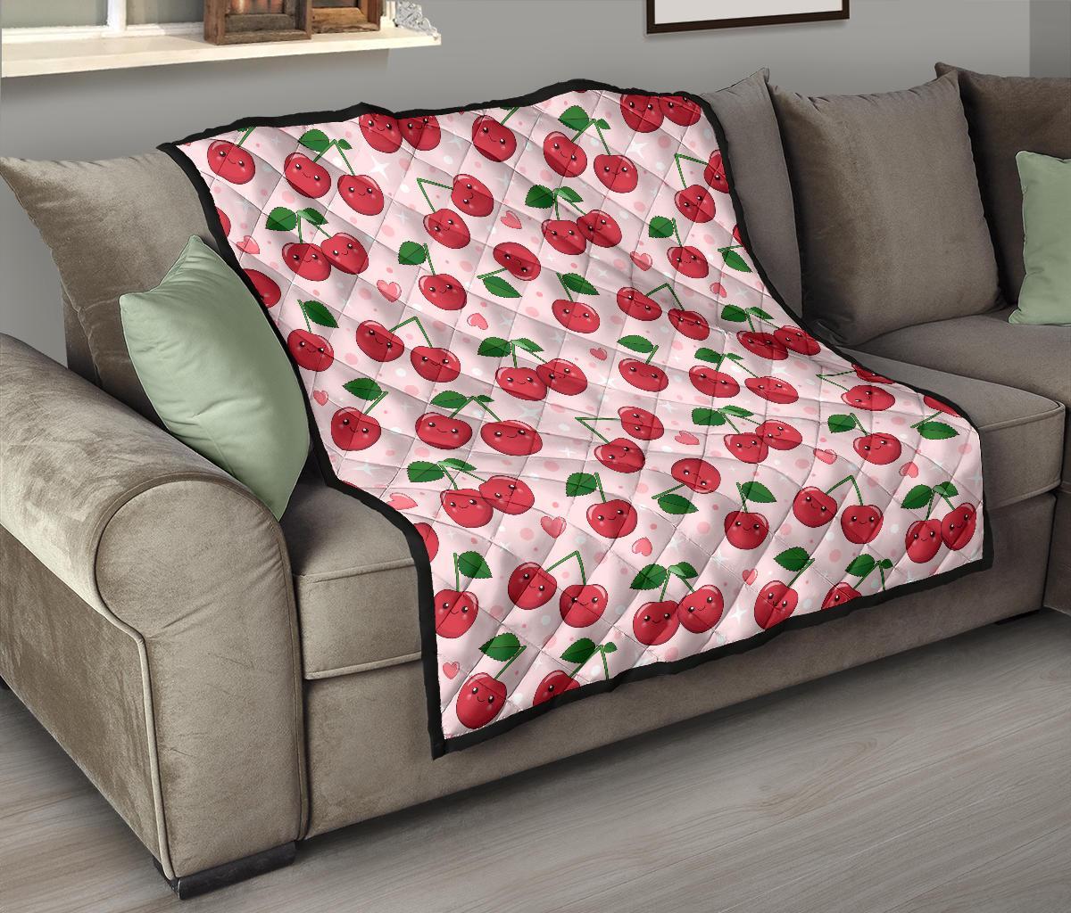 Cherry Print Pattern Quilt-grizzshop