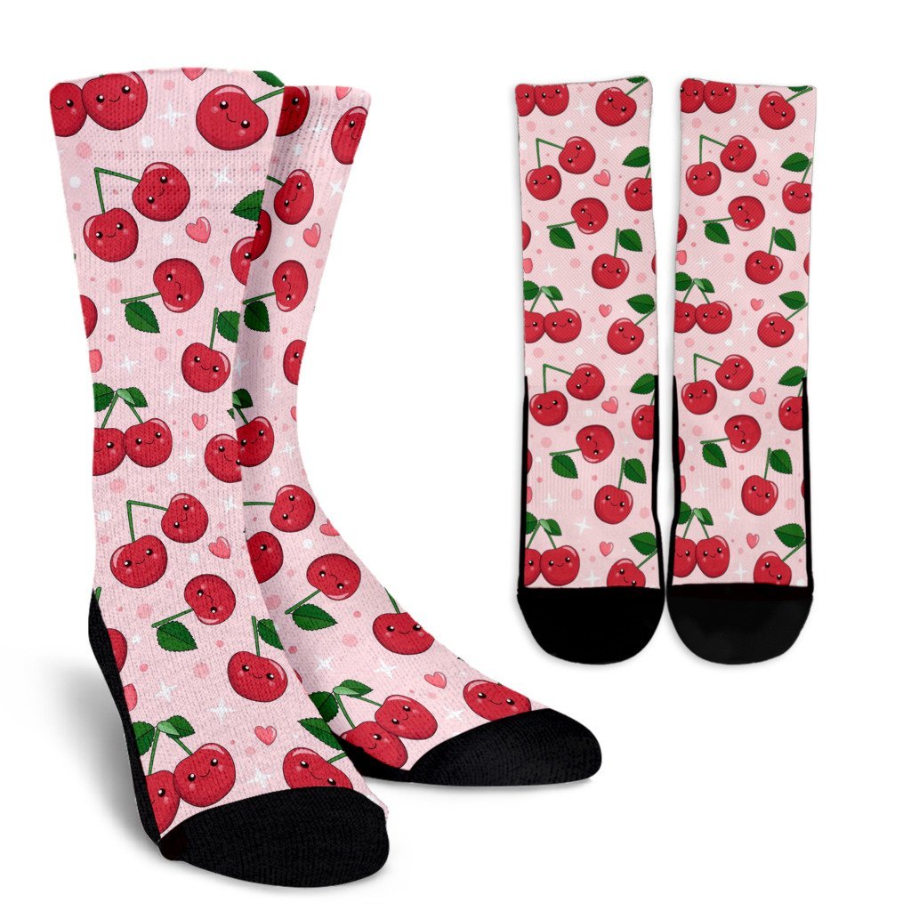 Cherry Print Pattern Unisex Crew Socks-grizzshop