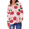 Cherry Print Pattern Women Off Shoulder Sweatshirt-grizzshop