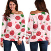 Cherry Print Pattern Women Off Shoulder Sweatshirt-grizzshop