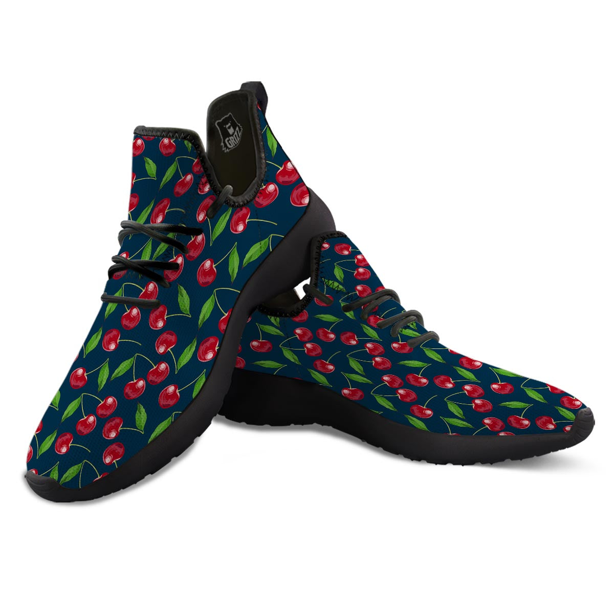 Cherry Red Print Pattern Black Athletic Shoes-grizzshop