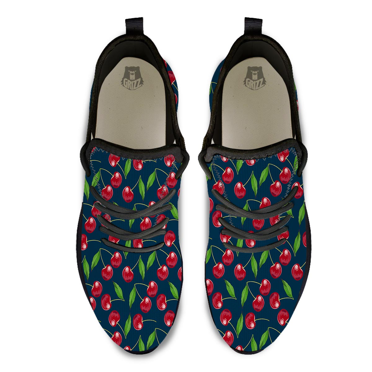 Cherry Red Print Pattern Black Athletic Shoes-grizzshop