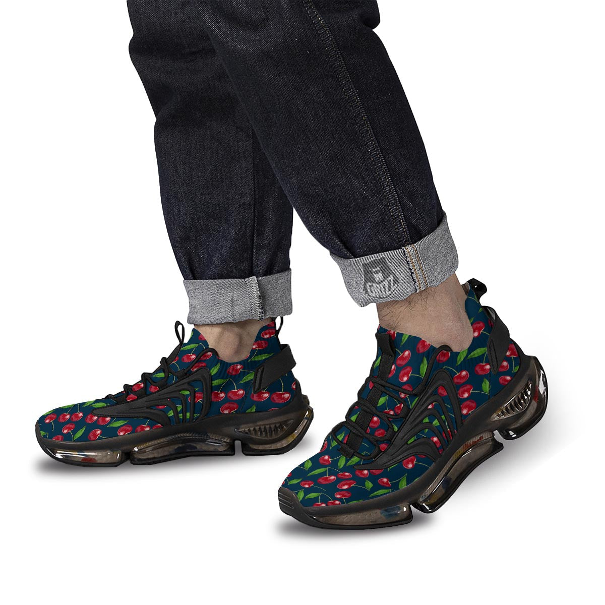 Cherry Red Print Pattern Black Gym Shoes-grizzshop