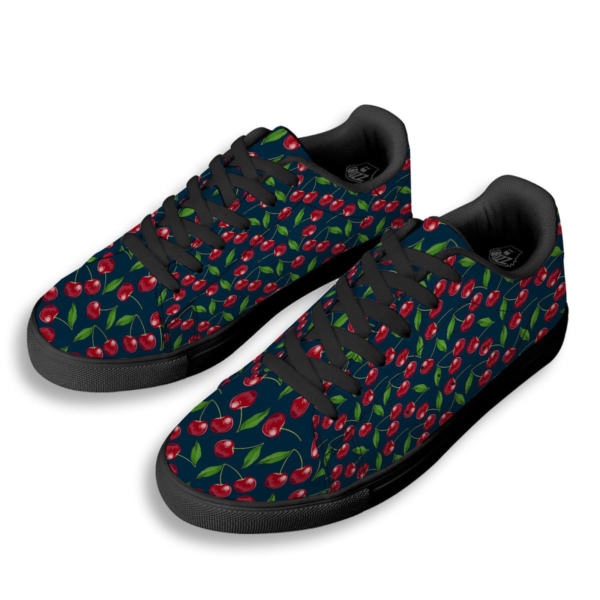 Cherry Red Print Pattern Black Low Top Sneakers-grizzshop