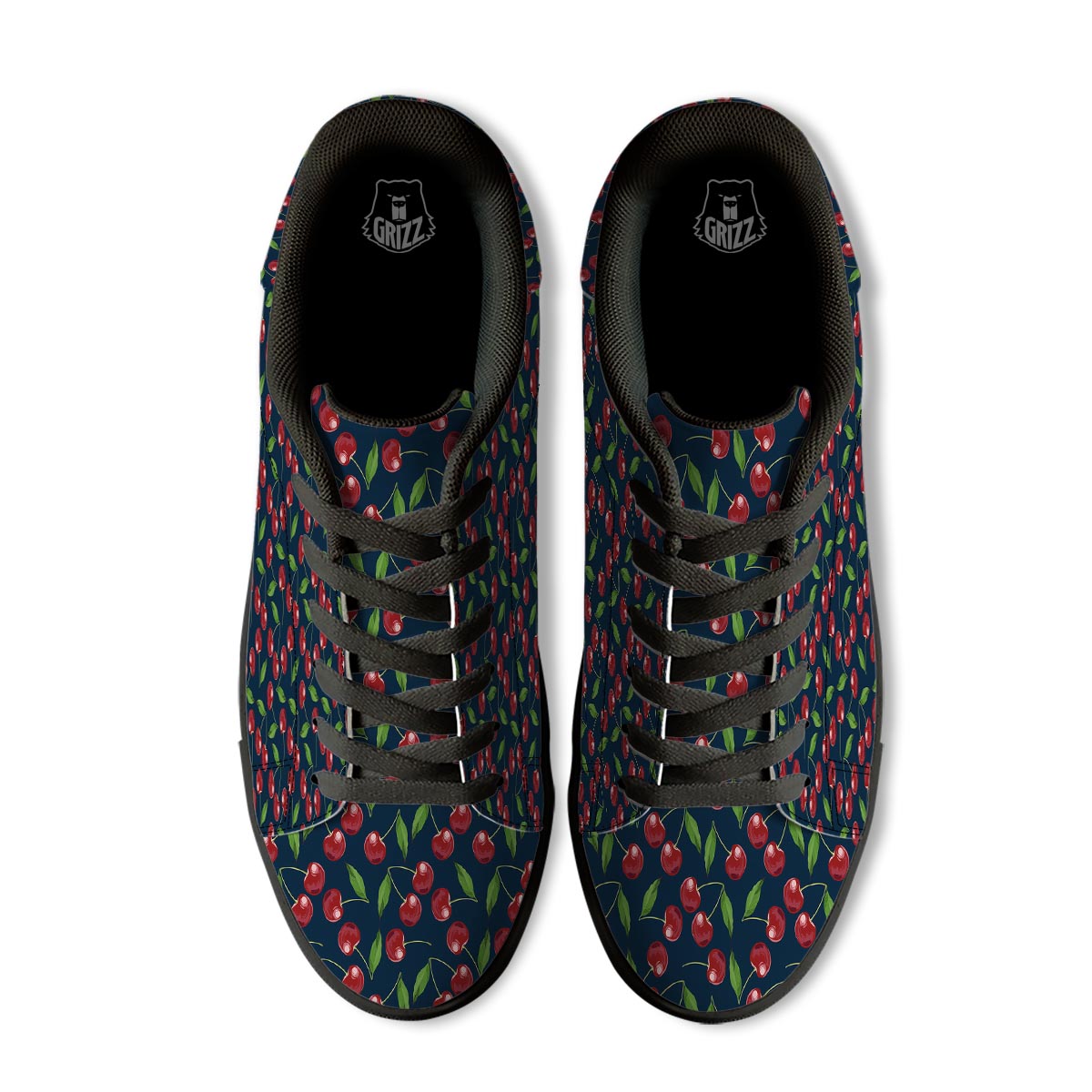 Cherry Red Print Pattern Black Low Top Sneakers-grizzshop