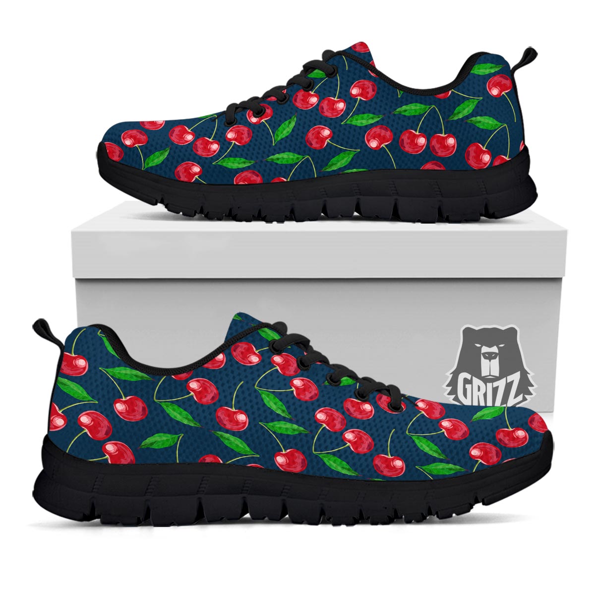 Cherry Red Print Pattern Black Sneaker-grizzshop