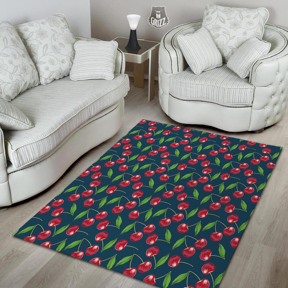 Cherry Red Print Pattern Floor Mat-grizzshop