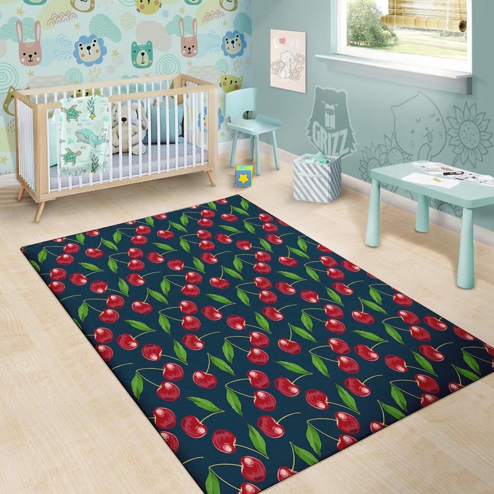 Cherry Red Print Pattern Floor Mat-grizzshop