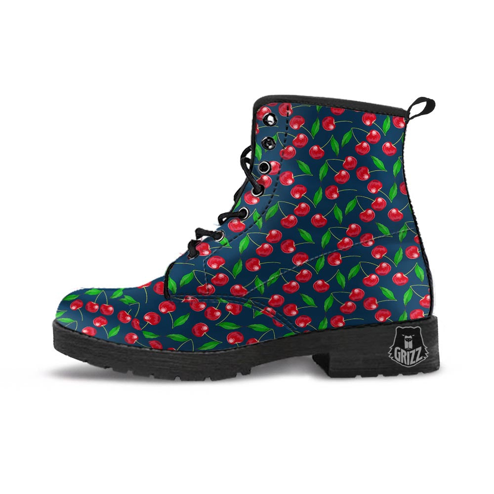 Cherry Red Print Pattern Leather Boots-grizzshop
