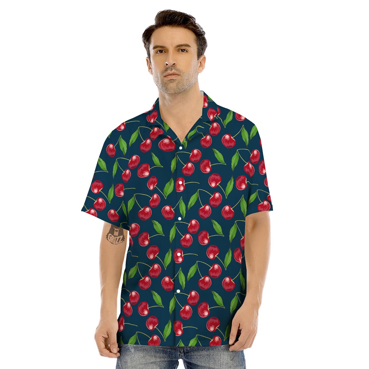Cherry Red Print Pattern Men's Hawaiian Shirt-grizzshop