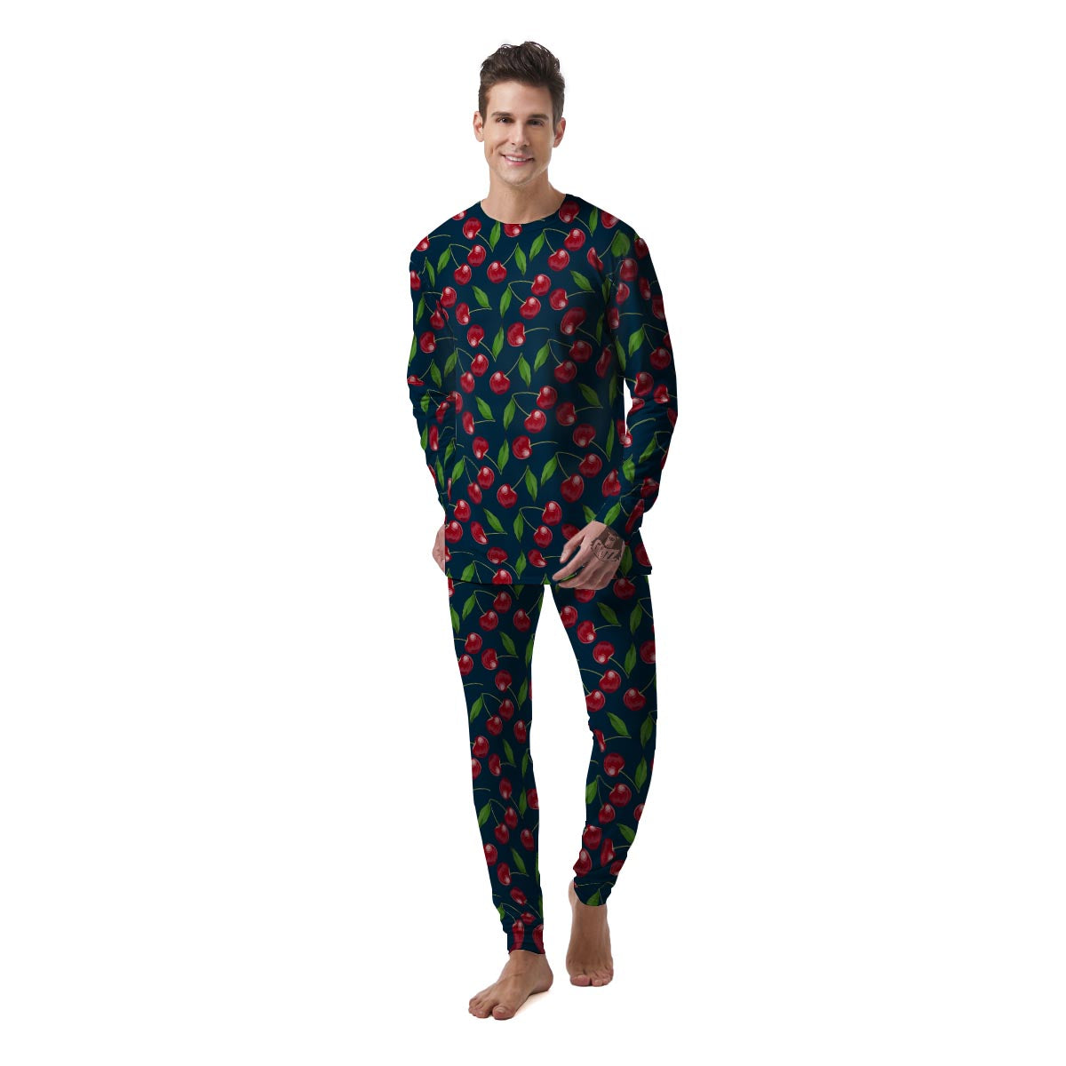 Cherry Red Print Pattern Men's Pajamas-grizzshop