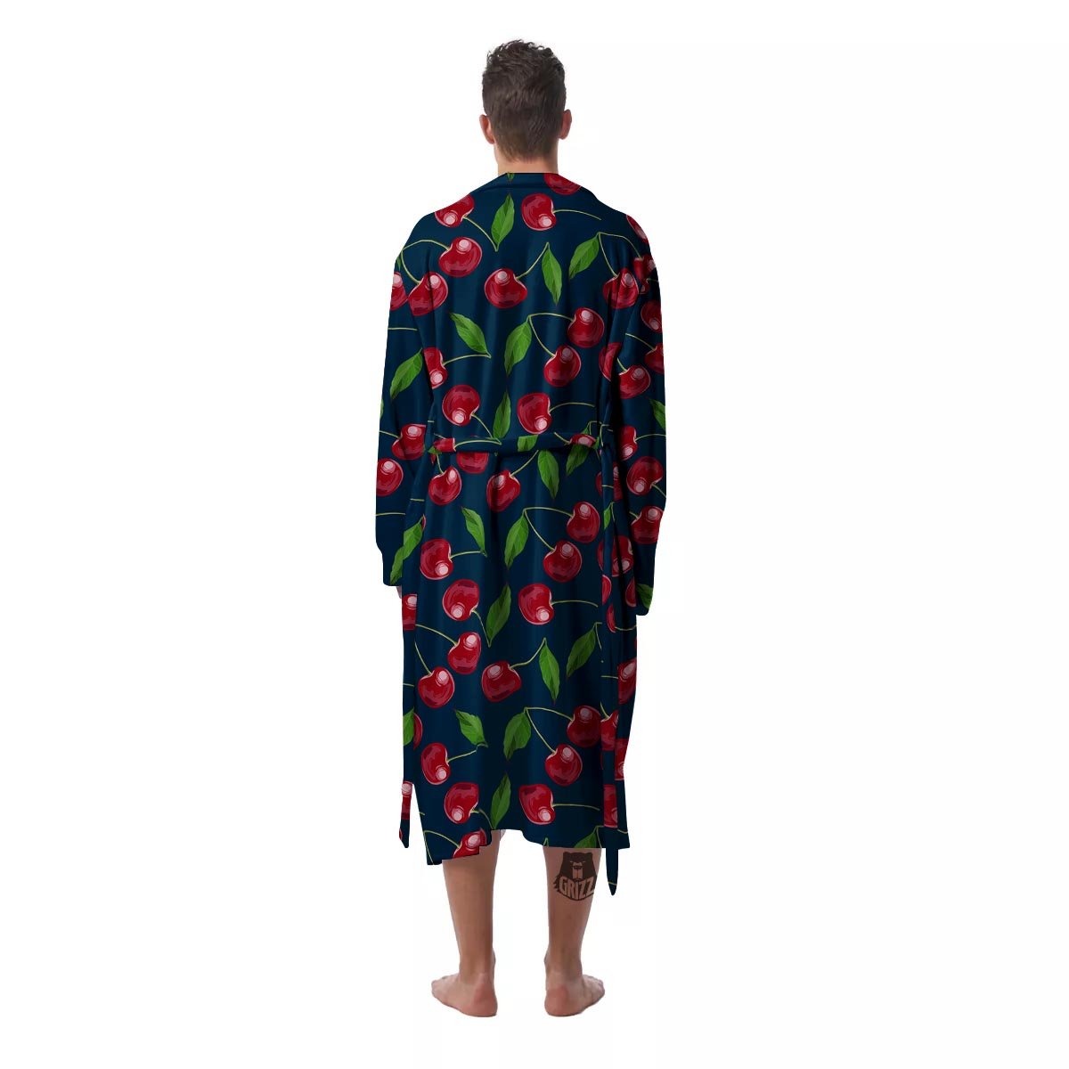 Cherry Red Print Pattern Men's Robe-grizzshop