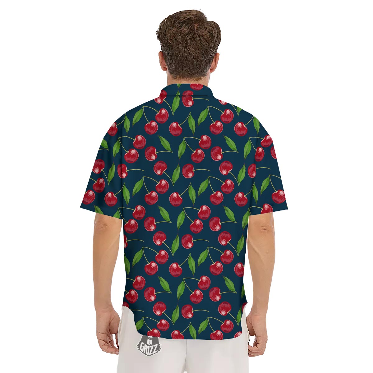 Cherry Red Print Pattern Men's Short Sleeve Shirts-grizzshop