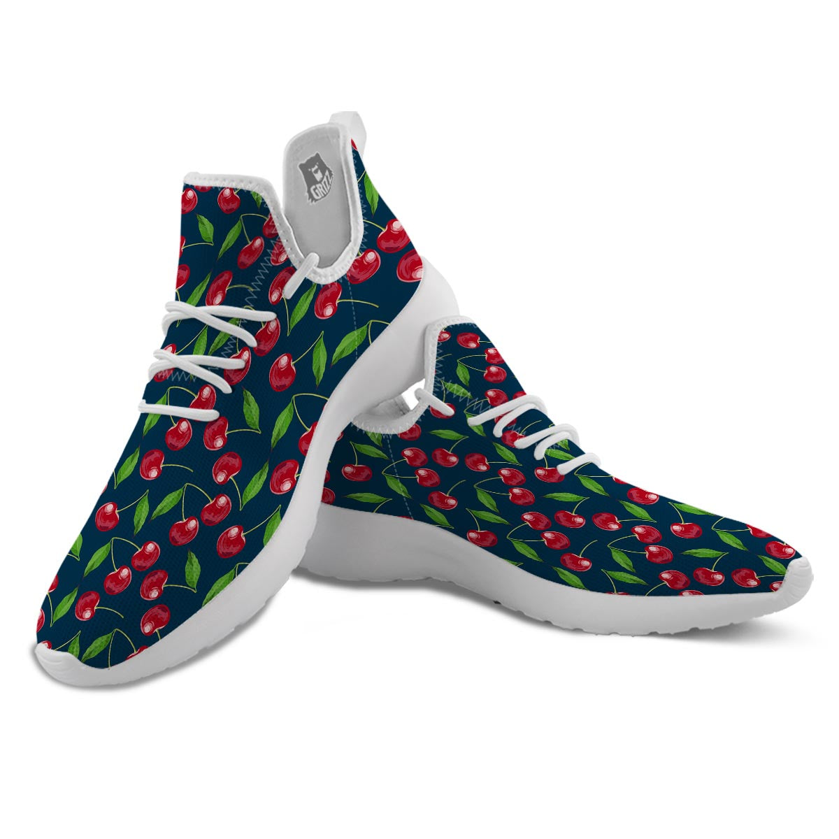 Cherry Red Print Pattern White Athletic Shoes-grizzshop