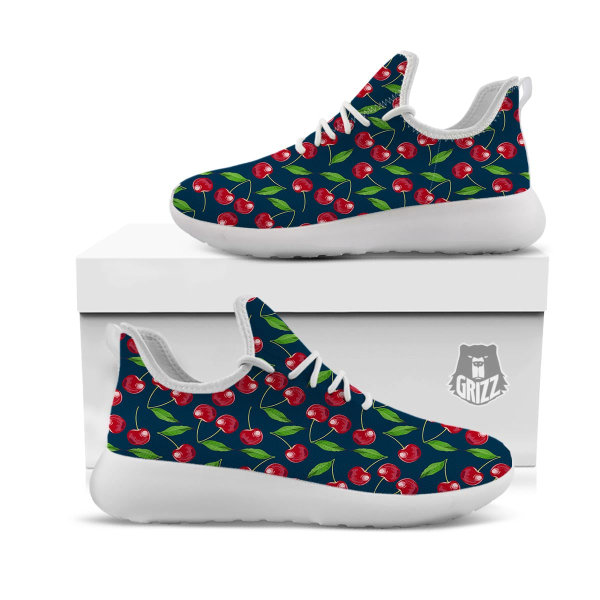 Cherry Red Print Pattern White Athletic Shoes-grizzshop