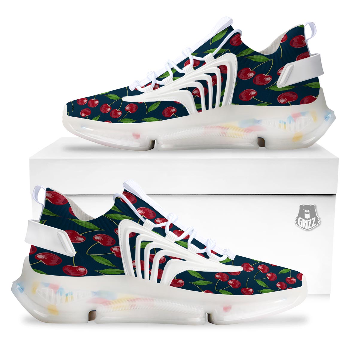 Cherry Red Print Pattern White Gym Shoes-grizzshop