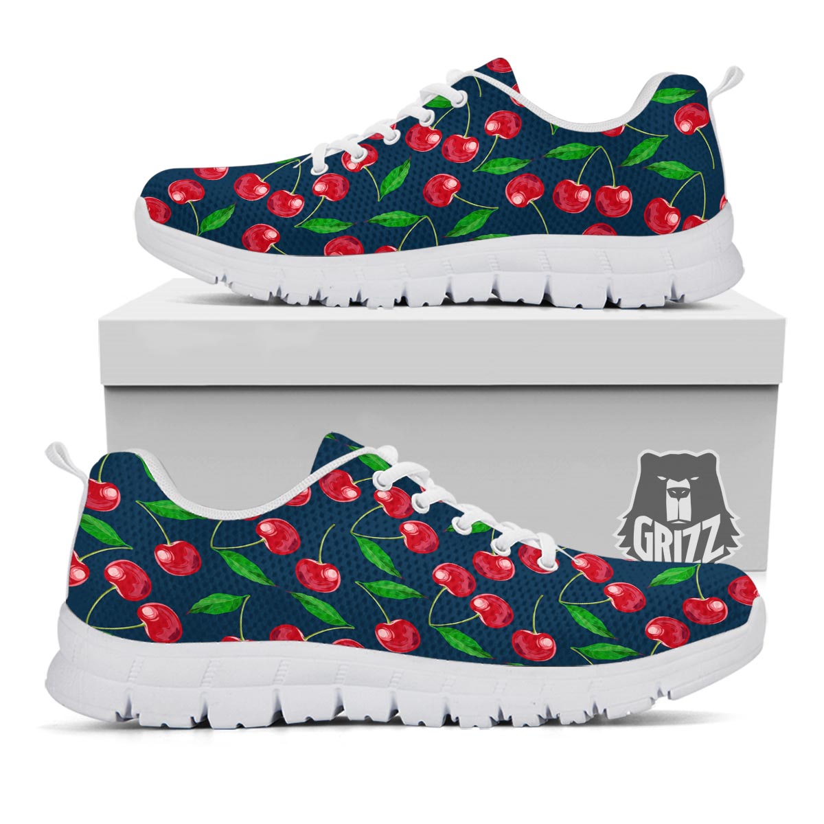 Cherry Red Print Pattern White Sneaker-grizzshop