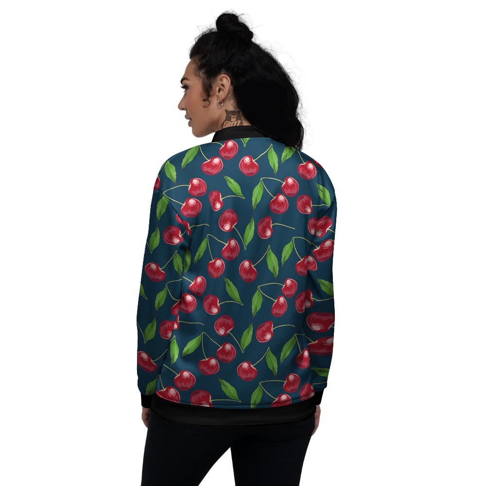 Cherry Red Print Pattern Women's Bomber Jacket-grizzshop