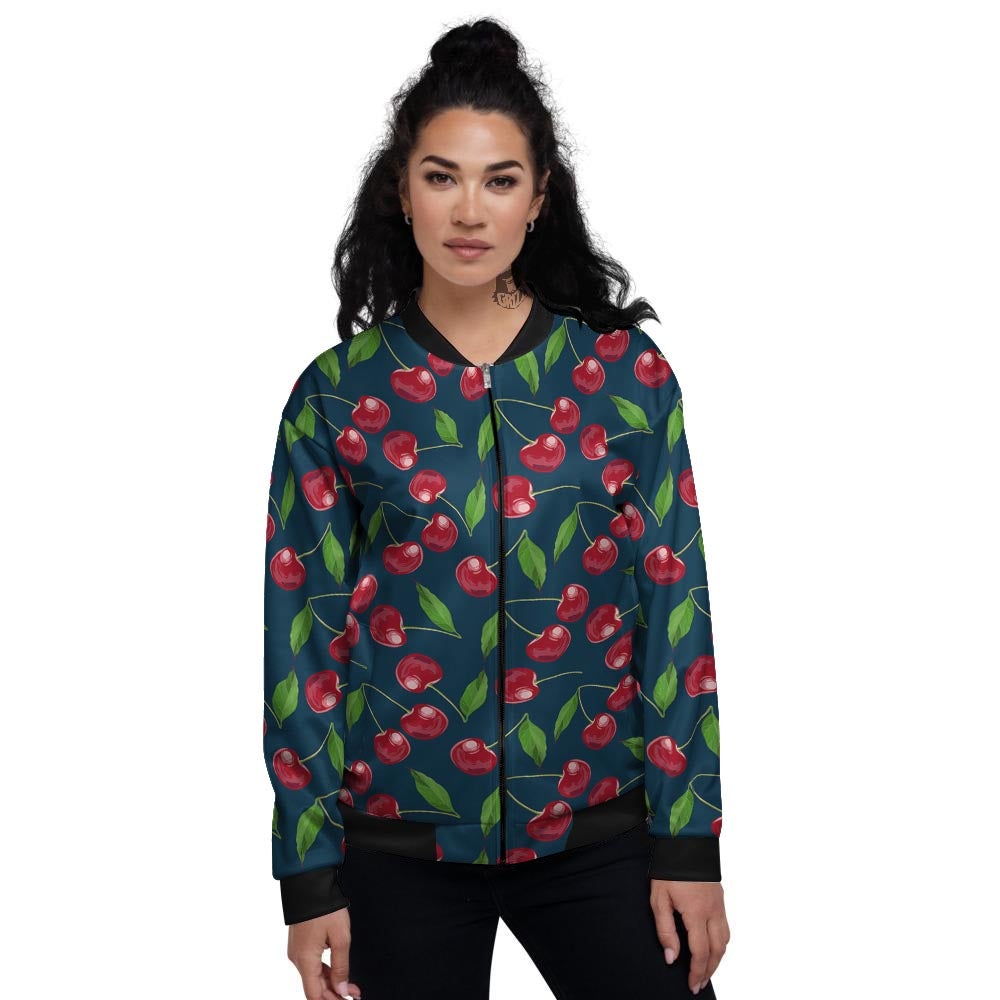 Cherry Red Print Pattern Women's Bomber Jacket-grizzshop