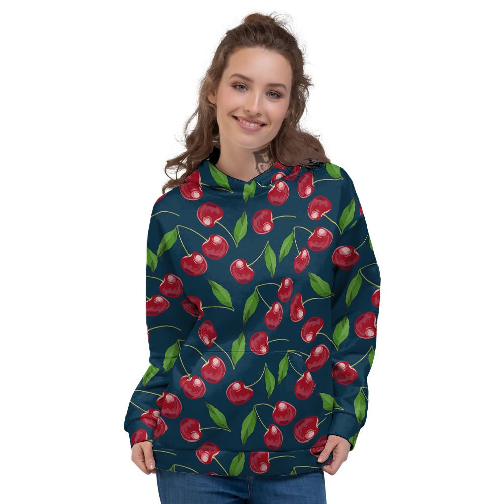 Cherry Red Print Pattern Women's Hoodie-grizzshop