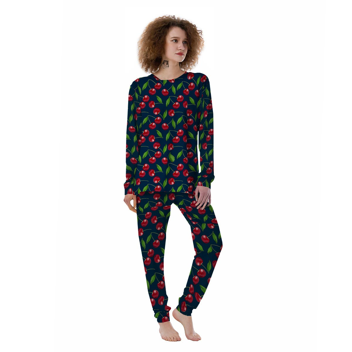 Cherry Red Print Pattern Women's Pajamas-grizzshop