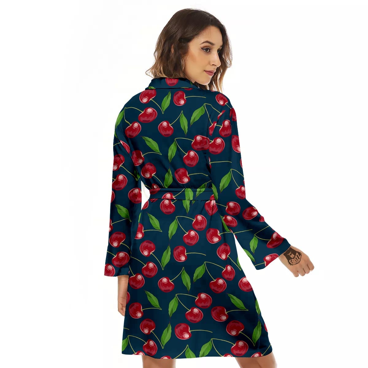 Cherry Red Print Pattern Women's Robe-grizzshop