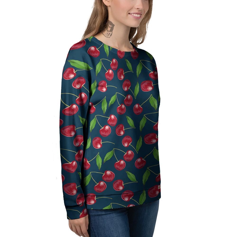 Cherry Red Print Pattern Women's Sweatshirt-grizzshop