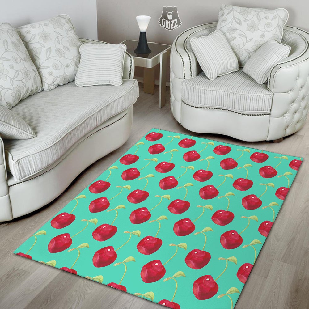Cherry Watercolor Print Pattern Floor Mat-grizzshop